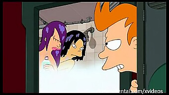 Leela, Cartoon, And Shower Threesome In Futurama Hentai